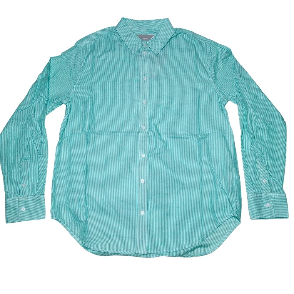 Everlane Silky Cotton Relaxed Shirt Size 2 Jade White Stripe Button Front NWT